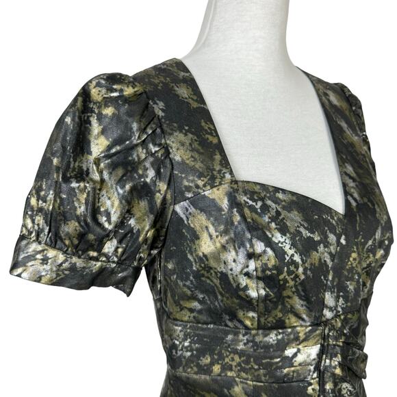 Voom by Joy Han Black Metallic Puff Sleeve Asymmetrical Neck Mini Cocktail Dress - Picture 4 of 8